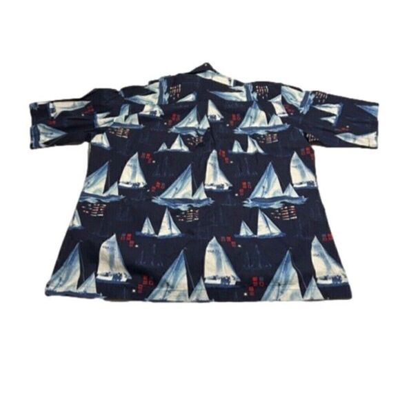 Harbor Bay Button Down Shirt with Sailboats Men's XLT Navy Blue Vacation Beach - Picture 2 of 7